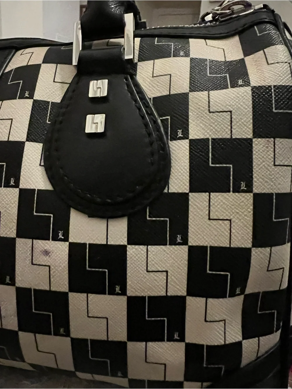 L.A.M.B Satchel Black & White Geometric Satchel Handbag- Rare hard to find